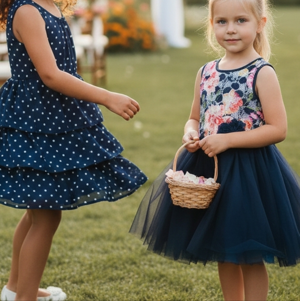 Cherokee Navy and Floral Kids Dress Set Bundle Of 2